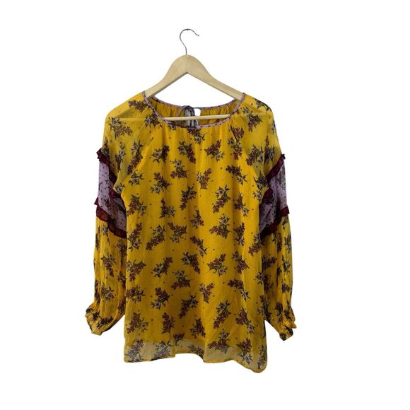 Sundance Small Floral Dreams Blouse Top Boho Yellow Gold Tassels Womens - Picture 2 of 15